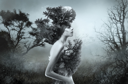 Artistic Woman - woman, art, dark, trees