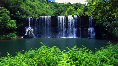 WATERFALL - water, green, vegetation, blue