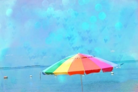 ✿⊱•╮Blue Summer╭•⊰✿ - lovely still life, umbrella, summer, blue, surreal, beaches, sea, love four seasons