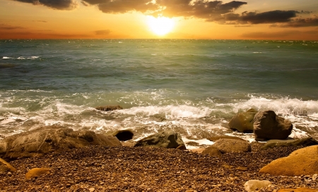 Ocean Sunset - nature, ocean, sunset, waves