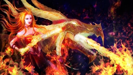 Lina - dota 2, girl, game, lina, dragon, fire