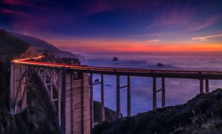 Bixby Bridge - riding, shot, light, beautiful, night, usa, bixby bridge