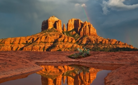 desert after rain - clouds, water, desert, rocks