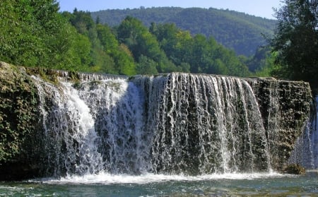 waterfall - waterfall, trees, mountain, river