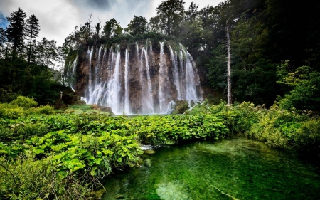 waterfall in a forest - fyn, nature, waterfall, forest, cool