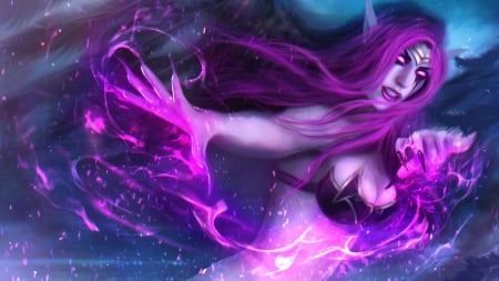 Morgana - girl, fantasy, magicnaanavi, morgana, game, pink, hand, luminos, blue, league of legends