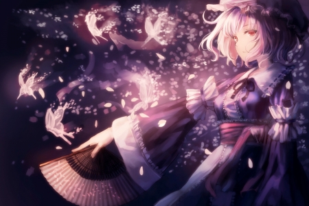 Saigyouji Yuyuko - saigyouji yuyuko, anime, girl, pixiv, fan, pink, manga, touhou, butterfly, luminos