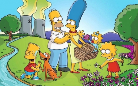 The Simpsons - picnickers, meadow, family, Simpsons