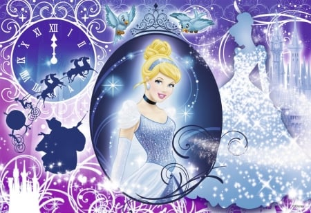 Cinderella - blue, collage, girl, pink, fantasy, white, purple, cinderella, princess, disney