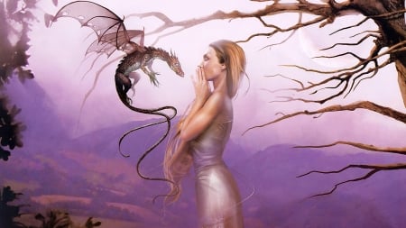 Come to me! - game, fantasy, dragon, woman, rendering, girl, pink