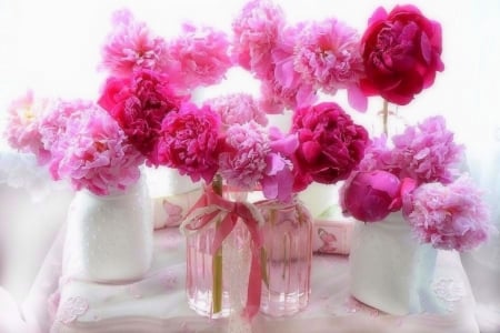 âœ¿âŠ±â€¢â•®Romantic Peoniesâ•­â€¢âŠ°âœ¿ - jars, chic, peonies, love four seasons, valentines, romantic, pink, red, books, beloved valentines, flowers, lovely still life