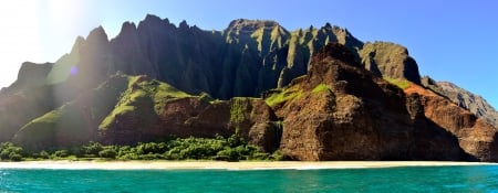 The Kalalau Trail - Hawaii, water, nature, beach, The Kalalau Trail, ocean, mountains, sand