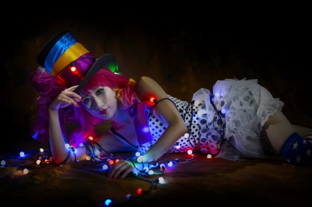 Clown - hat, clown, blue, woman, lights, model, girl, asian