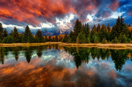 Tranquility - lake, sky, landscape, mountain, trees, colorful, shore, serenity, amazing, forest, reflection, clouds, tranquil, mirror, beautiful