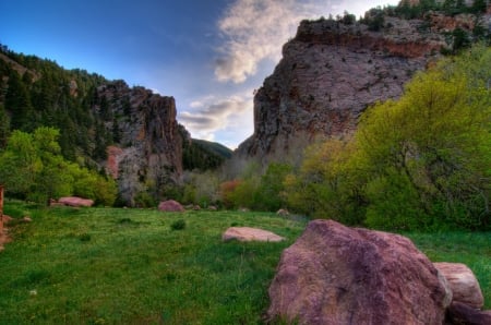 Boulder Canyon, Colorado - sky, trees, clouds, stones, mountains, usa