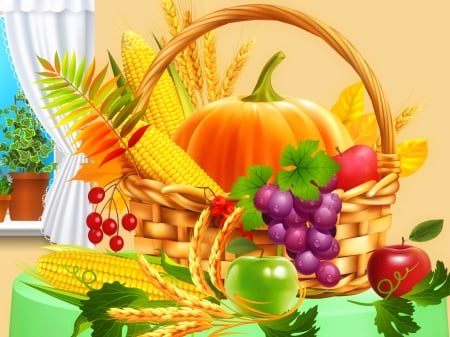 Harvesttime - Harvest, Autumn, Basket, Fruits