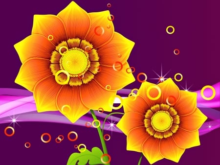 Sunflowers - Sunflowers, Orange, Purple, Yellow