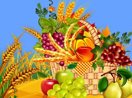 Harvest Season - autumn, harvest, basket, fruits