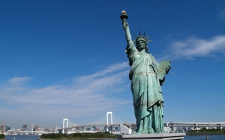 Statue of Liberty - new york, sky, statue, liberty, bridge