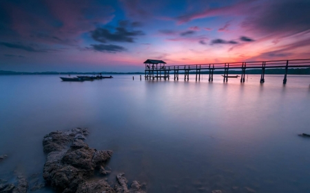 ocean sunset over a pier - fun, sunset, nature, ocean, cool