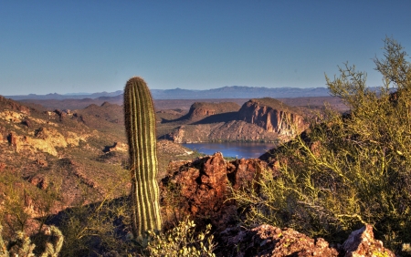 Boulder Canyon Trail, Colorado - landscape, lake, cactus, mountains