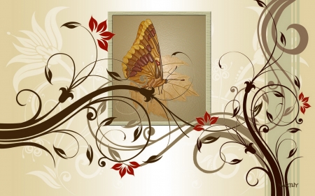 drawing art - butterfly, flowers, drawing, art