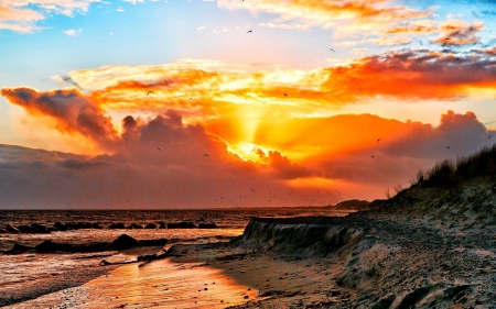 sunset at the beach - fun, sunset, nature, beach, ocean, cool