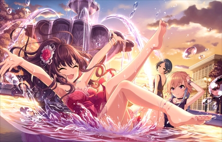 Enjoying Summer - girl, idolmaster, sunset, summer, cg, game, idol, anime, manga