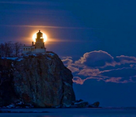 Lighting the light house - night, lighthouse, sunset, cliff