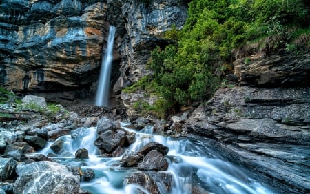 Waterfall from Switzerland - waterfall, nature, rocks, switzerland