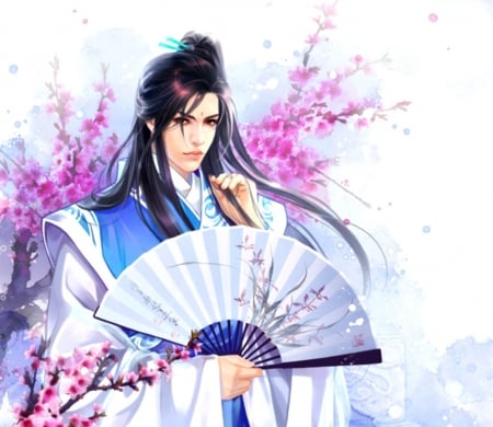 Prince - blue, guy, fan, pink, handsome, prince, fantasy, lang xin ru tie, asian, luminos, valleyhu