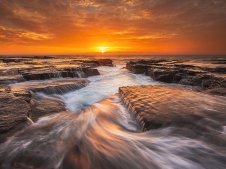 Sea Sunset - morning, nature, clouds, cliff, sunset