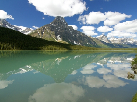 Waterfowl Lake,Canada - clouds, nature, lake, forest, mountains, reflection, park, sky