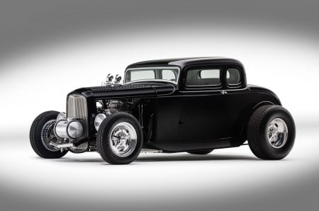 32 Ford Coupe Blown Flathead And Wilde Chop - classic, ford, black, hotrod