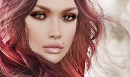 Beauty - face, rendering, fantasy, beauty, girl, woman, redhead