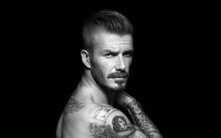 David Beckam - white, tattoo, david beckam, man, bw, black, model