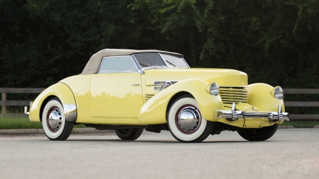 1937 Cord 812 Sportsman - yellow, classic, conv, whitewalls