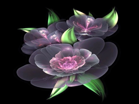 Floral glass beauty - flowers, black, green, pink, glass