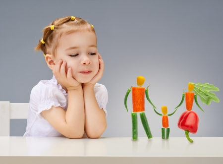 Funny family - funny, girl, cute, copil, vegetables, child, family