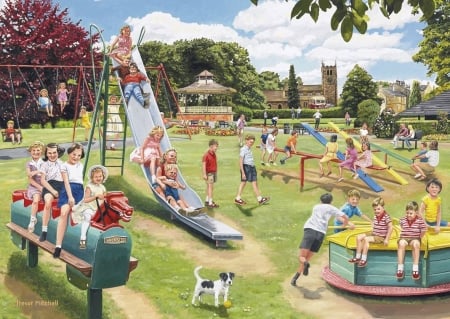 Park - pictura, people, painting, trevor mitchell, children, art, park