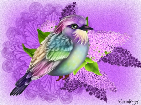 PURPLE ON PURPLE - image, purple, pretty, bird