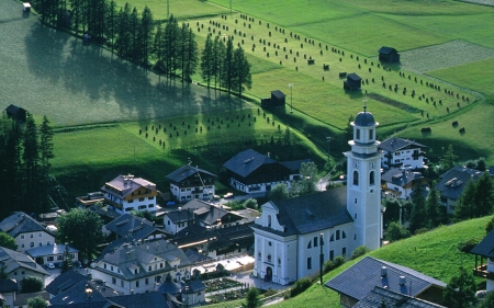 village - village, field, trees, church