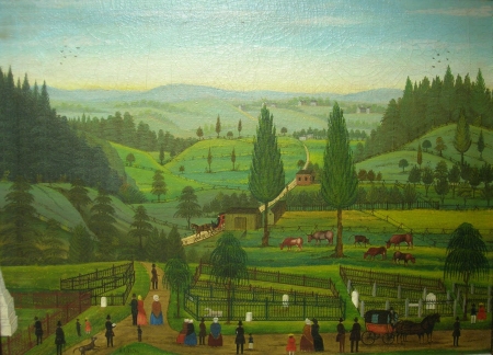 Cattle fair - painting, art, people, sunday, pictura, green, country