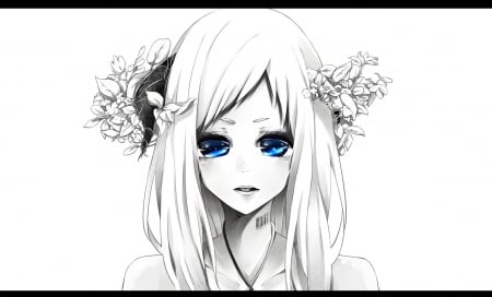 Blue eyes - flower, vocaloid, anime, girl, eyes, blue, manga, white, mea no kyouiku