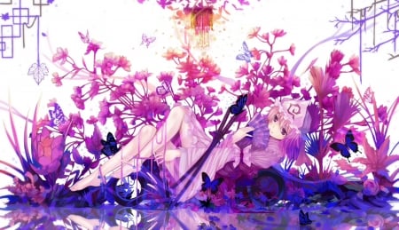 Girl - saigyouji yuyuko, anime, dead line, girl, fan, pink, manga, touhou, purple, butterfly