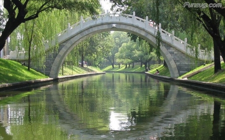 bridge in park - canal, trees, park, bridge