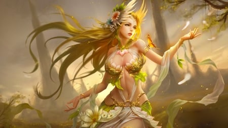 Sunflower Girl - pretty, summer, beautiful, girl, flowers, fantasy, sunflower, digital, woman, nice, art