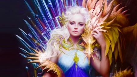 Daenerys Targaryen - pretty, blue, beautiful, girl, sweet, fantasy, dragon, digital, woman, princess, nice, art