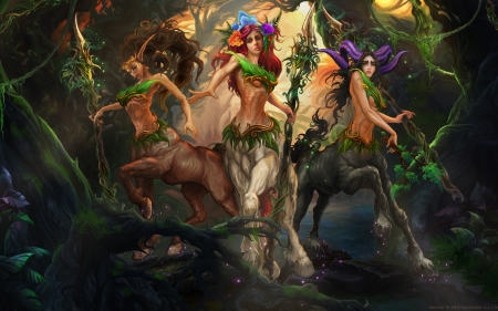 Amazons - trio, woman, centaur, girl, luminos, amazon, fantasy