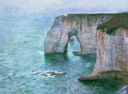 View from the East - stone, water, from the east, painting, view, art, blue, pictura, arcade, sea, claude monet